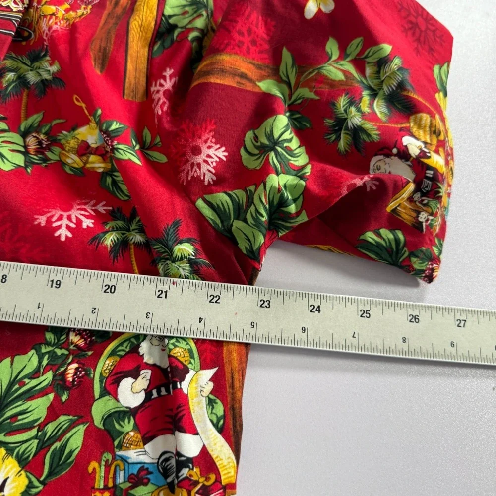 RJC Shirt Mens Medium Red Hawaiian Christmas Mele Kalikimaka Santa Floral Camp